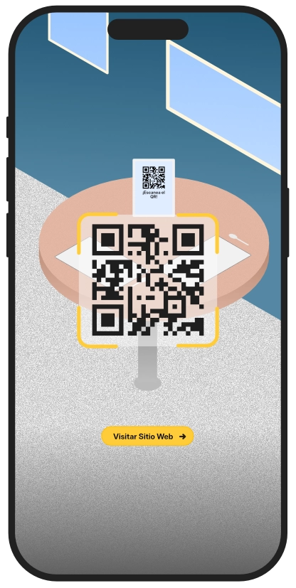 Ilustración de celular escaneando código QR.